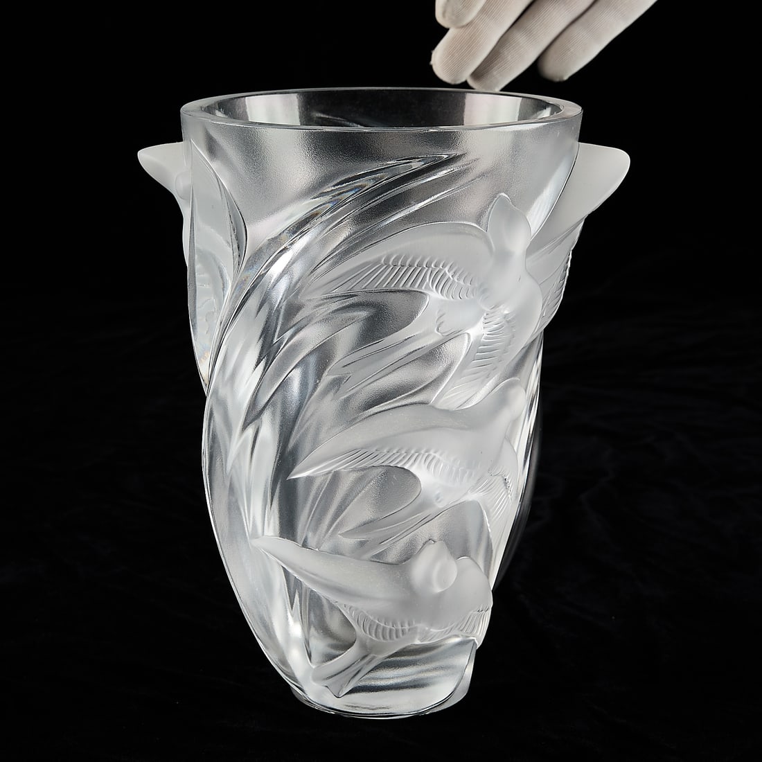 20th c. Lalique Crystal Glass "Martinets" Vase (1 of 6)