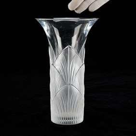20th c. Lalique Crystal Glass "Lotus" Vase