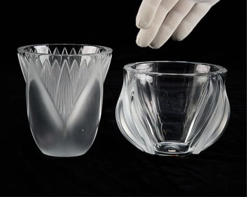 Lalique Glass "Thebes" & "Deux Tulipes" Vases