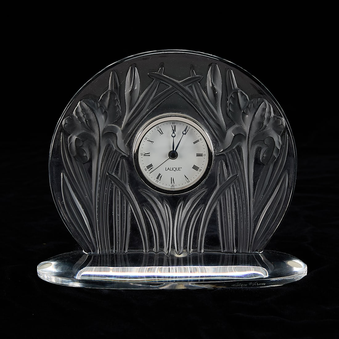 20th c. Lalique Frosted Glass "Iris" Table Clock (1 of 6)