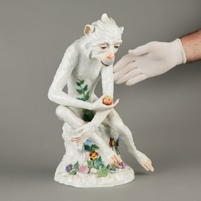 Dresden Porcelain "Monkey with Apple" Sculpture