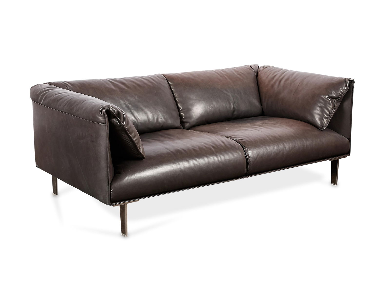 Jean Massaud for Poltrona Frau "John-John" Sofa: Jean-Marie Massaud (French, b. 1966) for Poltrona Frau, Italy. Modern "John John" sofa or couch, 2011. With deep brown "Pelle Frau" leather upholstery, a high-quality and full-grain leather
