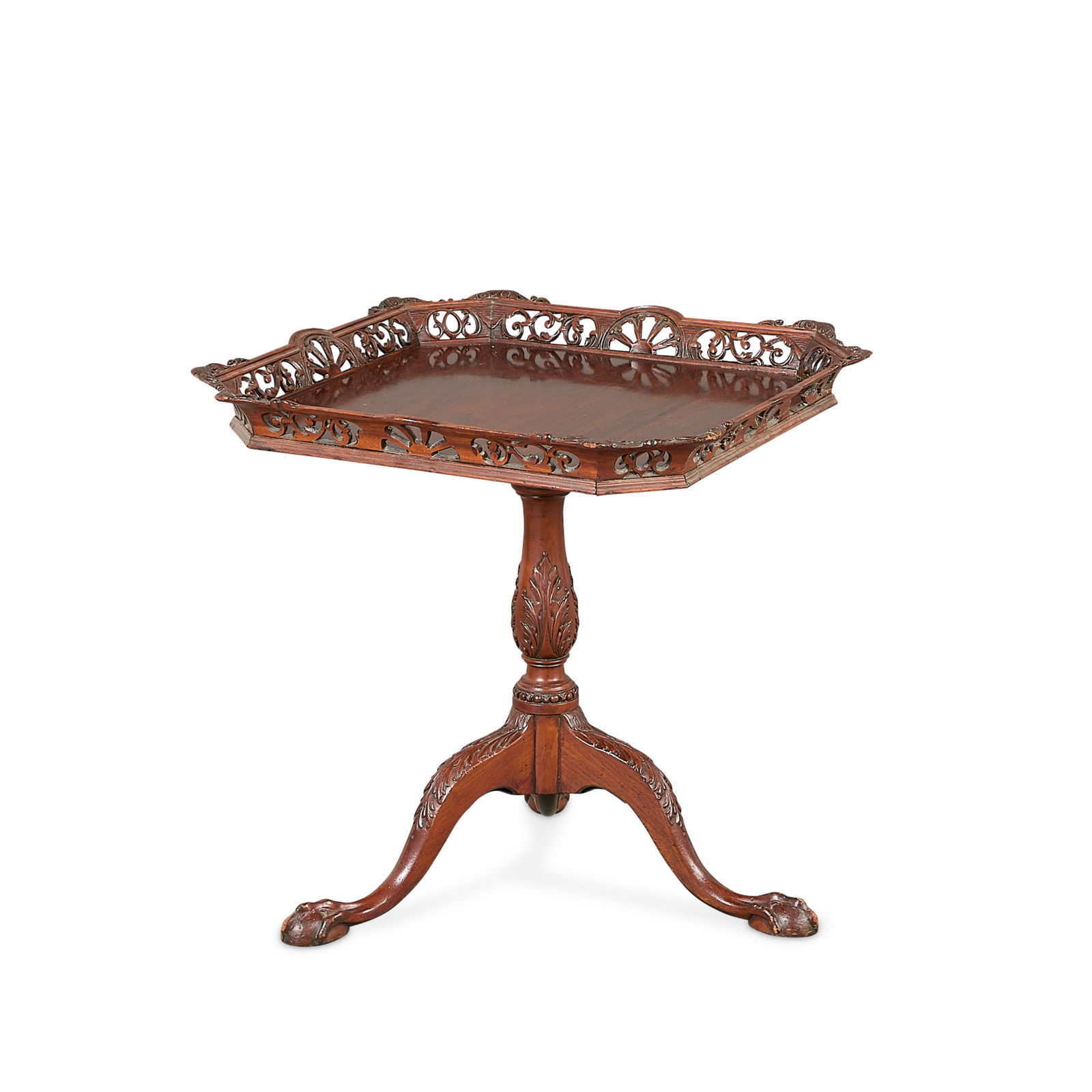 Chippendale Style Snap-Top Pierced Edge Tea Table - 3