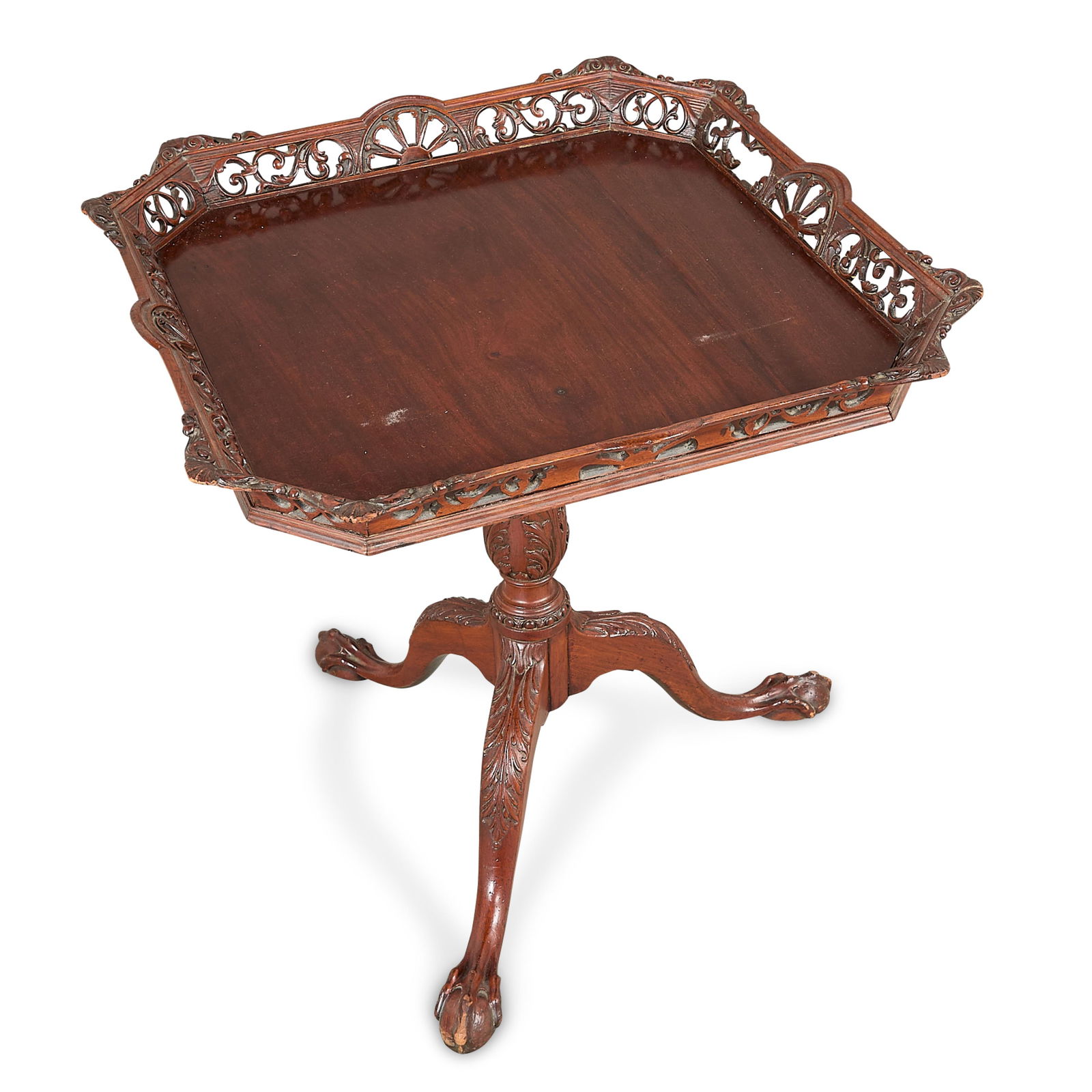 Chippendale Style Snap-Top Pierced Edge Tea Table - 4