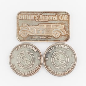 3 Sterling Silver .999 Ingot and Coins