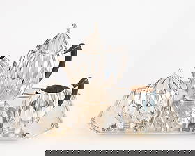 Set 4 Cartier Sterling Silver Tea Vessels - 2743 g: Cartier, Italy. Set of four sterling silver tea service serving vessels, 20th century. Including a teapot, creamer, lidded sugar bowl, and tray. Each vessel of gadrooned melon form; the teapot and cre