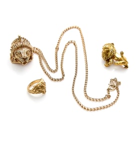 3 Pcs Gold & Plated Lion Jewelry