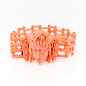 Italian 14k Gold Carved Coral Bracelet