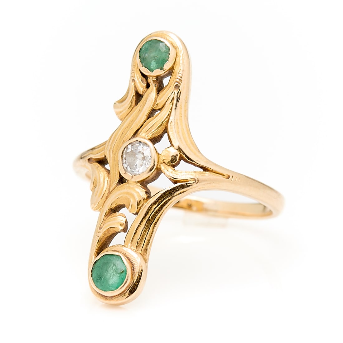 14k Gold Diamond & Emerald Art Nouveau Ring (1 of 5)