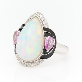 Platinum Opal Diamond & Sapphire Ring
