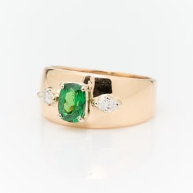 14k Gold Tsavorite & Diamond Ring