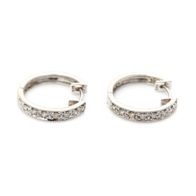 14k White Gold & Diamond Huggie Hoops