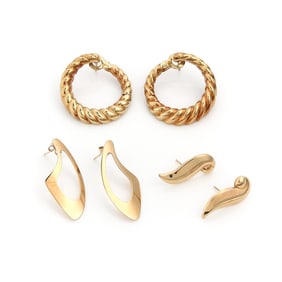 3 Pairs Gold Earrings