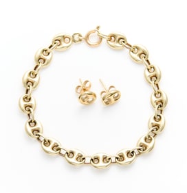 14k Yellow Gold Mariner Link Bracelet & Earrings