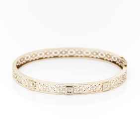 14k White Gold & Diamond Bangle