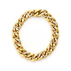 18k Yellow Gold Curb Link & Diamond Bracelet