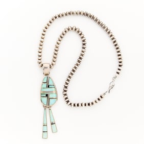 Marie Tsosie Sterling & Opal Inlaid Necklace