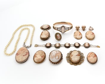 14 Cameos incl. 14k Gold Cameo & 10k Pendant