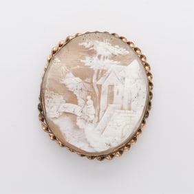 Large Gold Plated Landscape Cameo