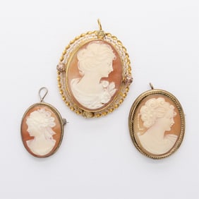 3 Cameo Brooches