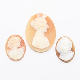 3 Shell Cameo Portraits