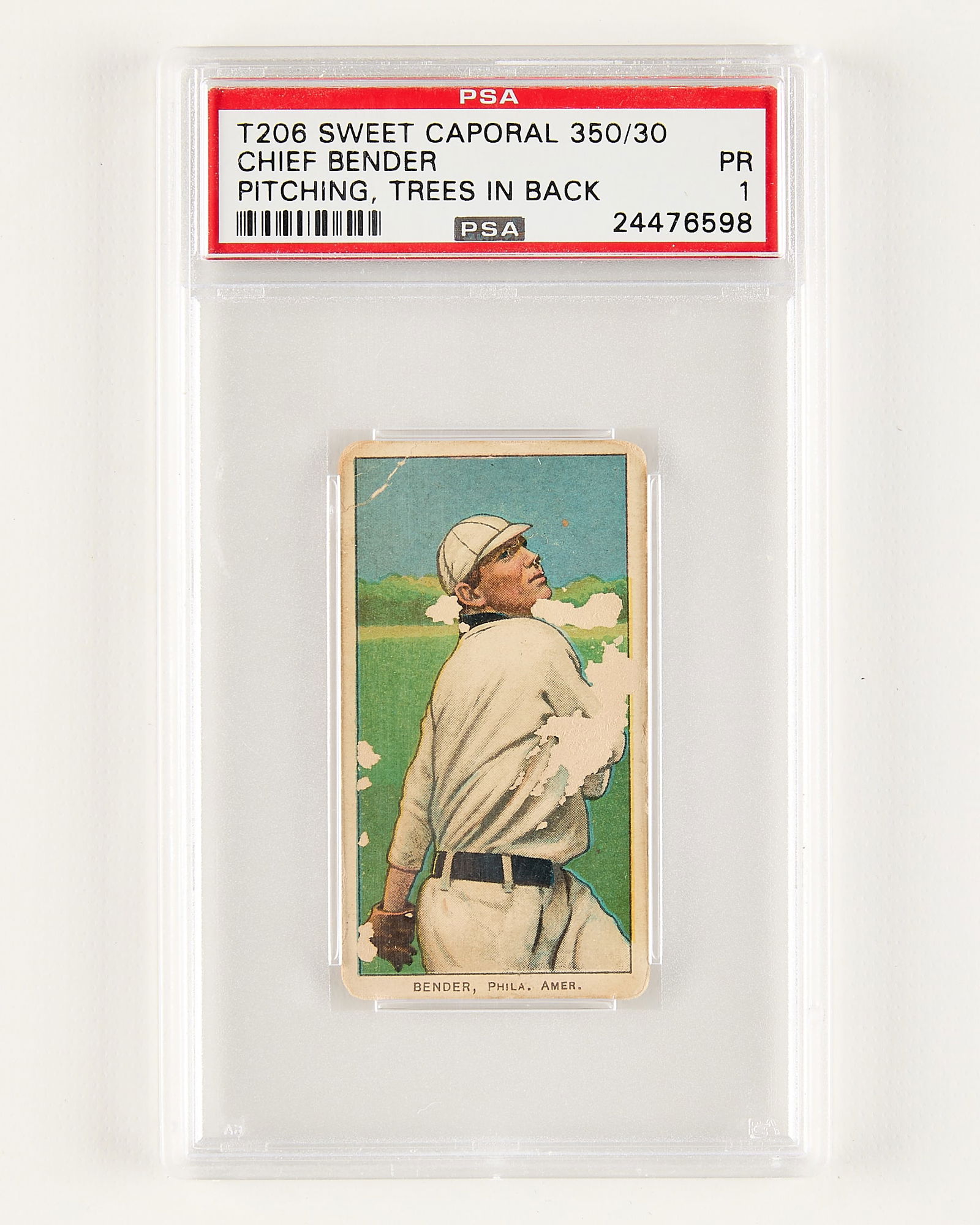 T206 Sweet Cap. Chief Bender Trees in Back PSA 1 (1 of 2)
