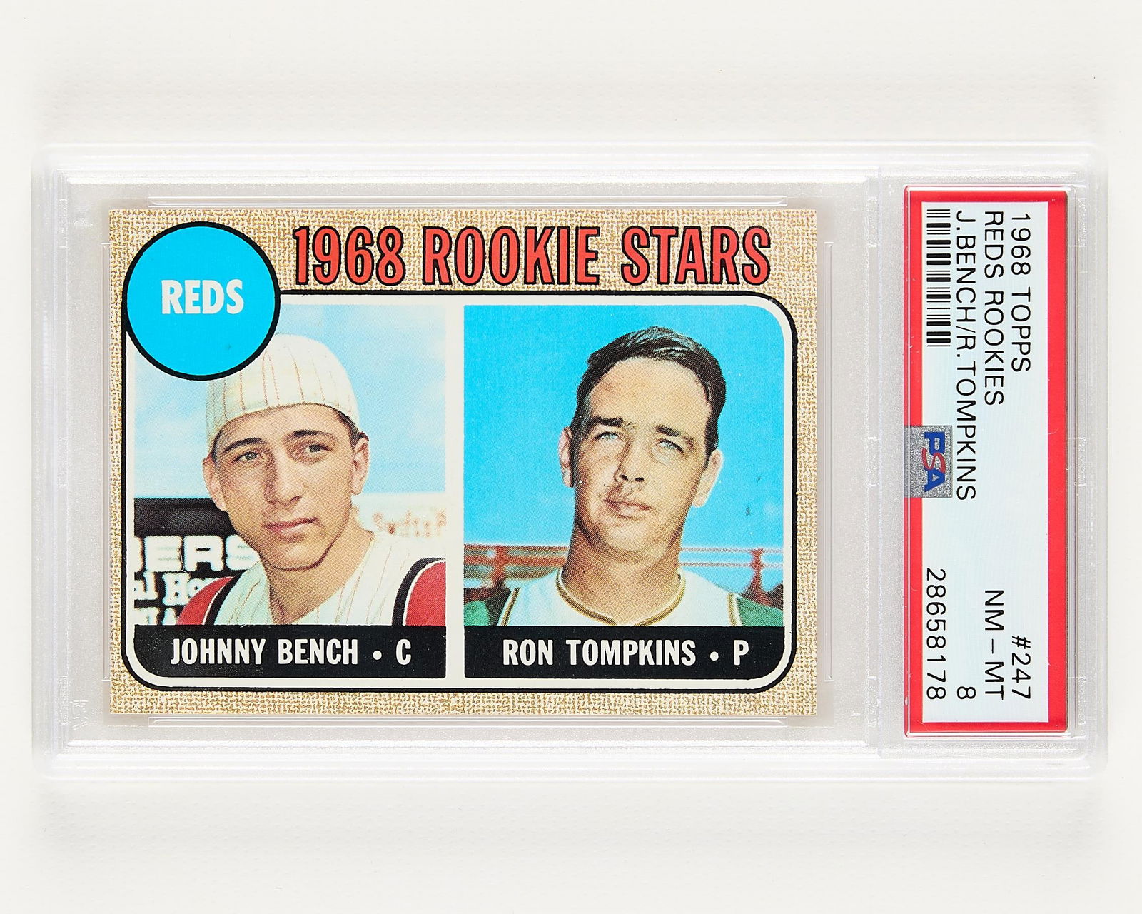 1968 Topps #247 Reds Rookies Bench/Tompkins PSA 8 (1 of 2)