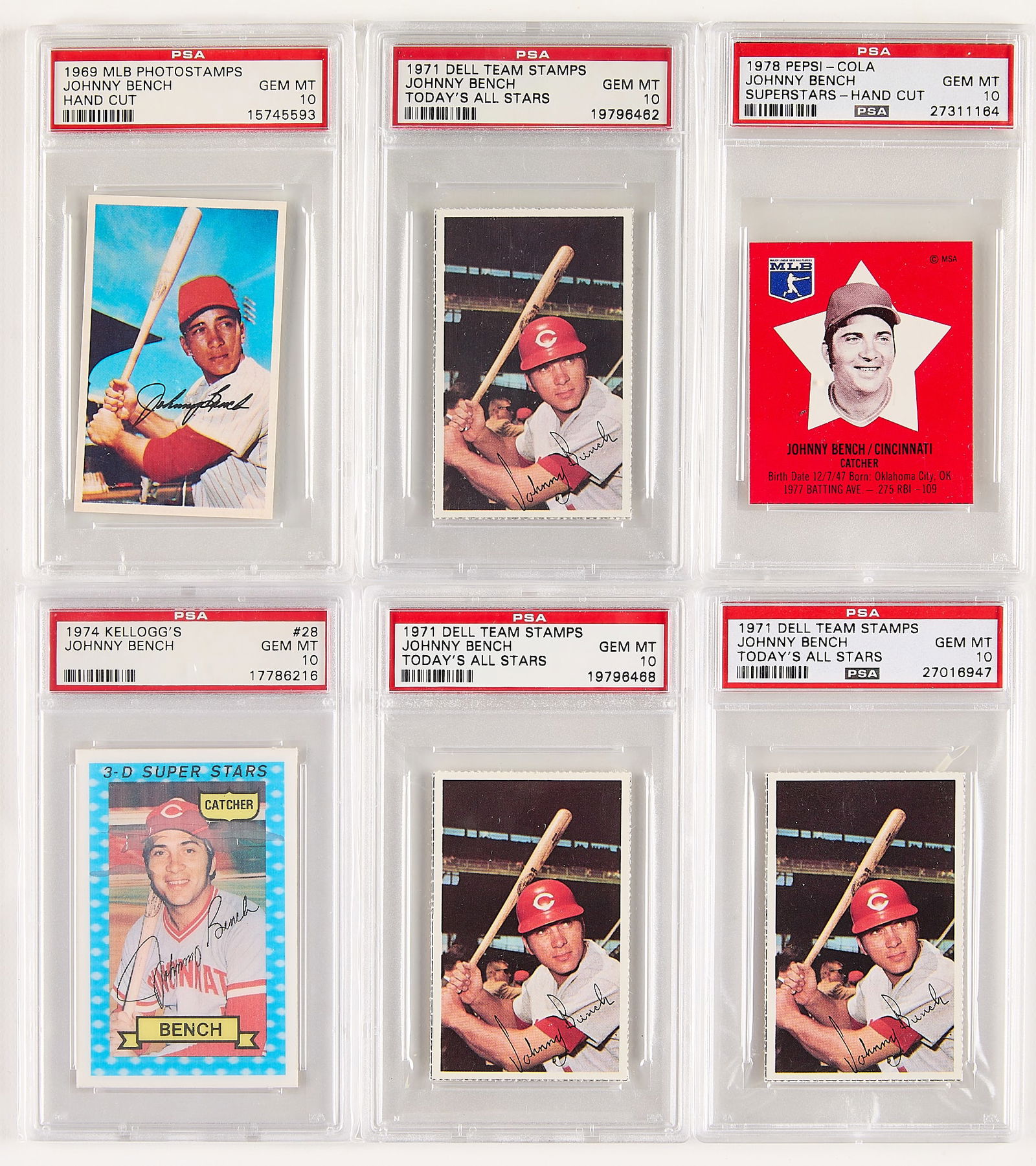 6 1969-78 Johnny Bench Specialty Cards PSA 10 (1 of 2)