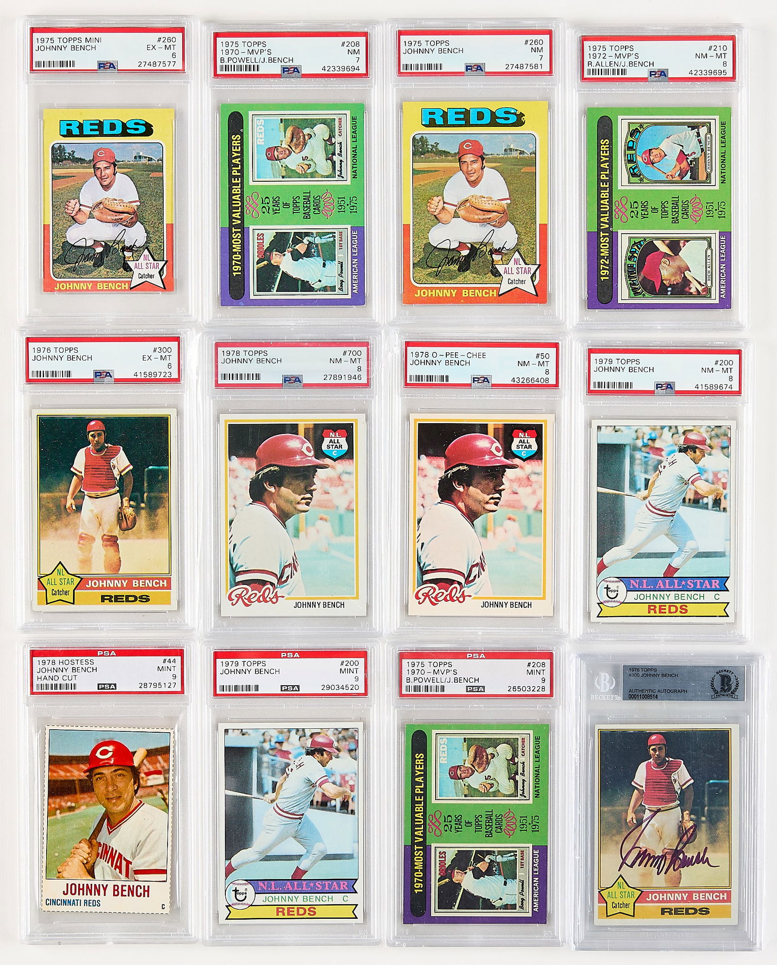 12 1975-79 Johnny Bench Cards PSA/BAS (1 of 2)