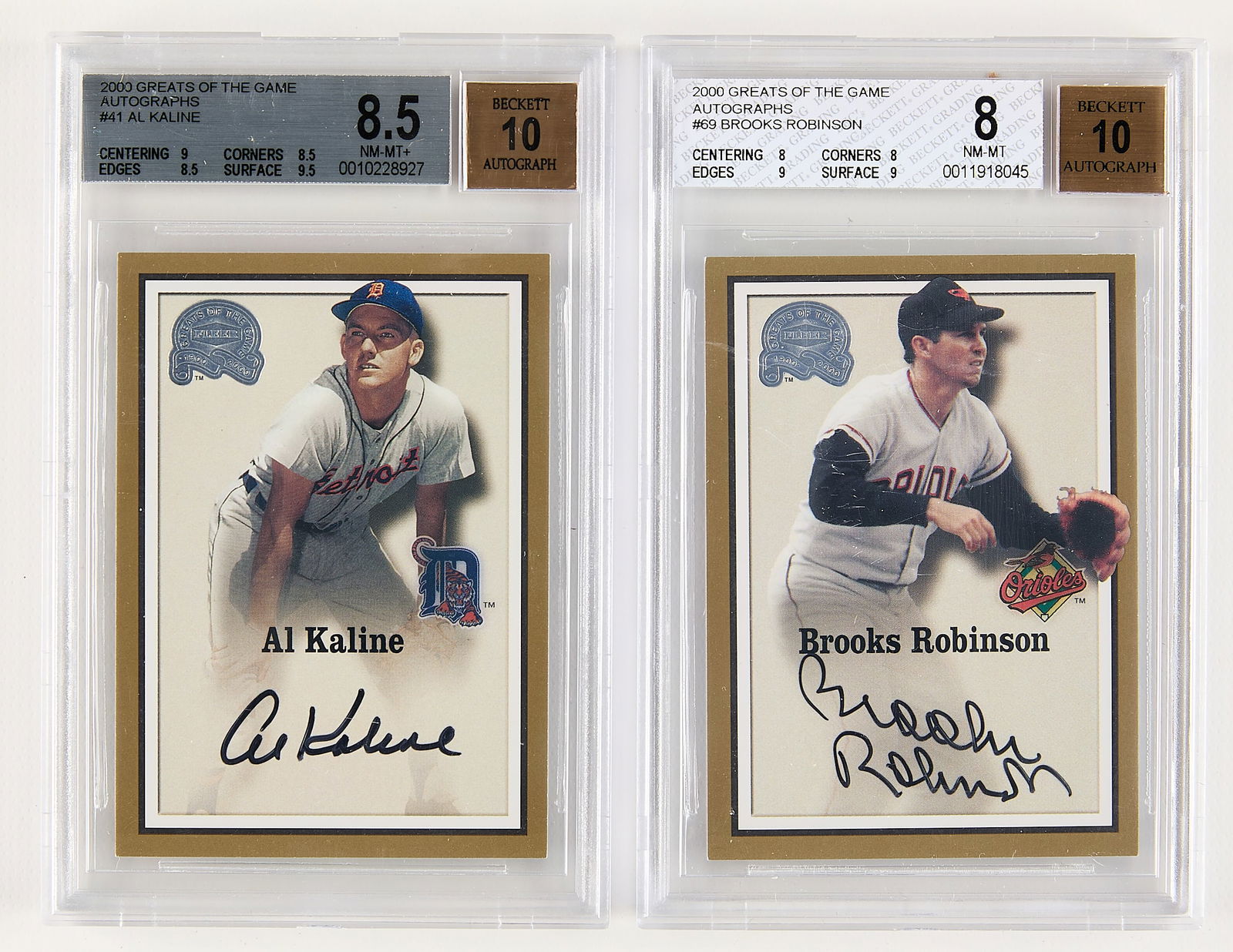 2 2000 Fleer Greats Auto Robinson Kaline HOF BGS (1 of 2)