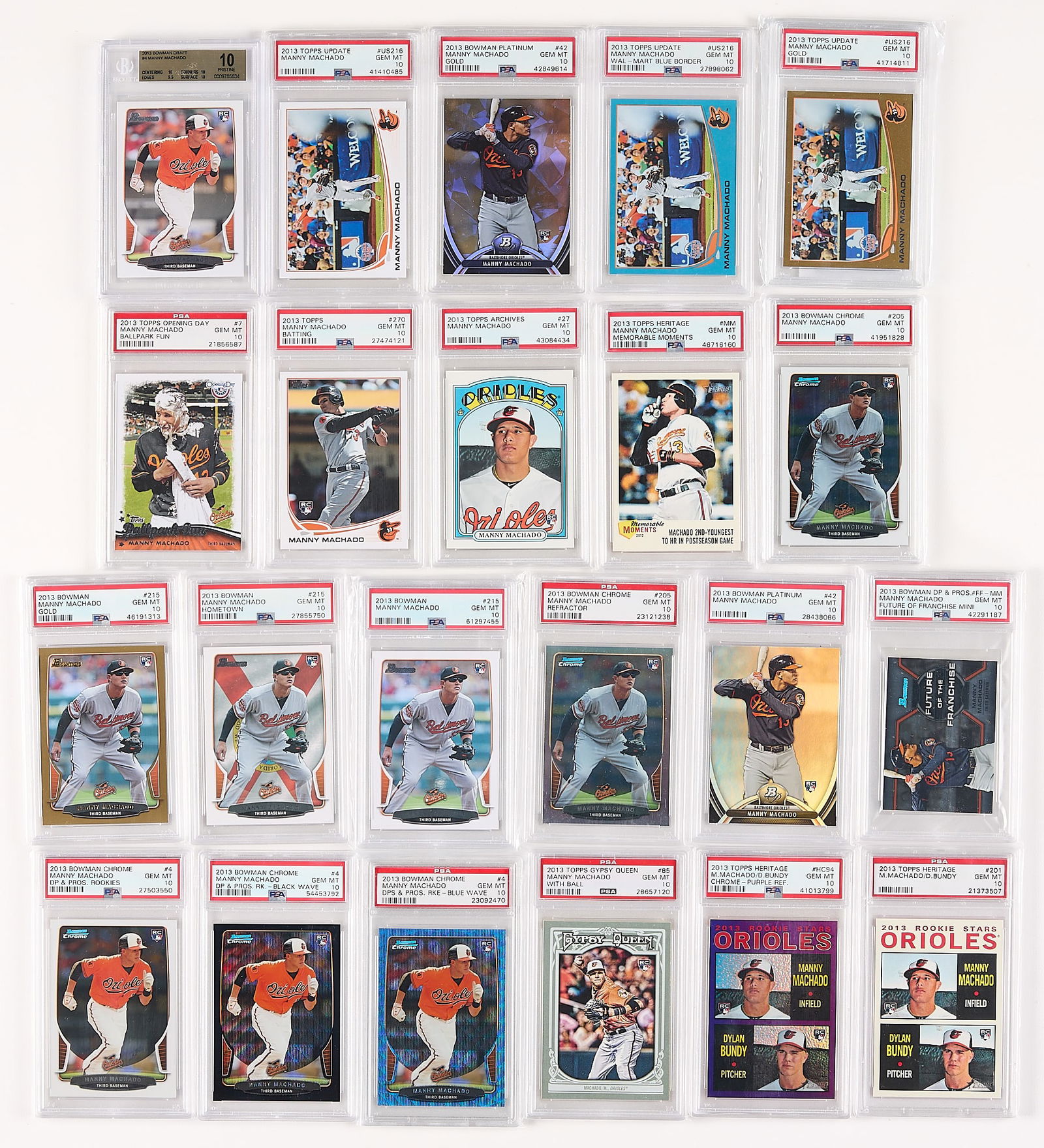 22 2013 Topps/Bowman Manny Machado Rookie GM MT 10 (1 of 6)