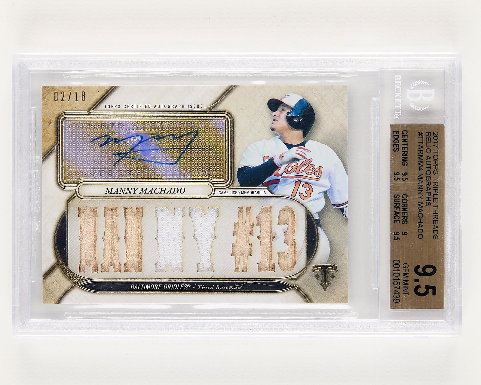 2017 Topps 3xThreads Relic Manny Machado BGS 9.5 (1 of 2)