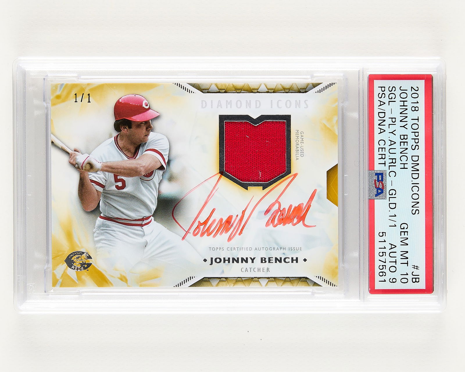 2018 Topps D.I. Johnny Bench Auto Relic 1/1 PSA 10 (1 of 2)