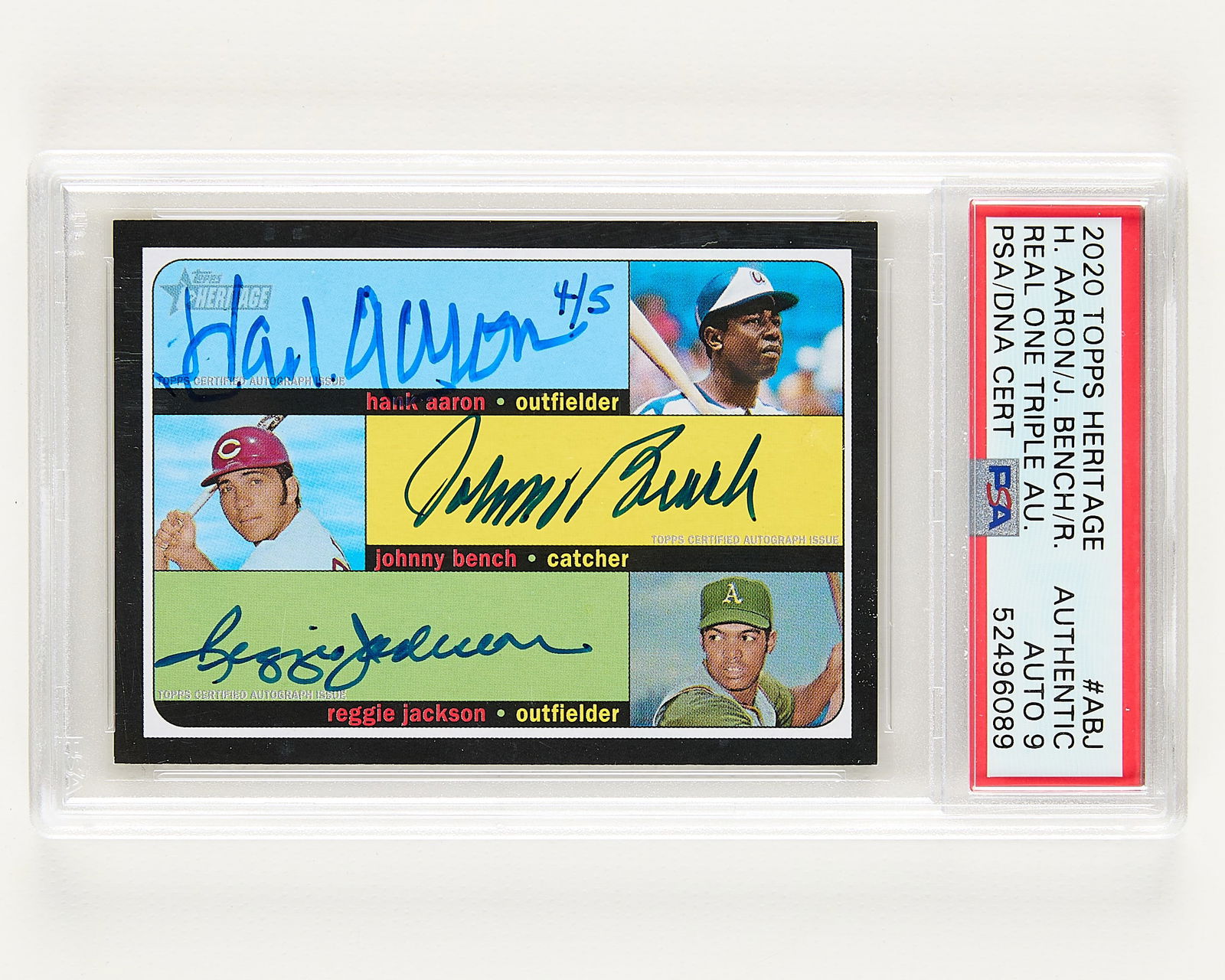 2020 Topps Her. 3x Auto Aaron/Bench/Jackson PSA (1 of 2)