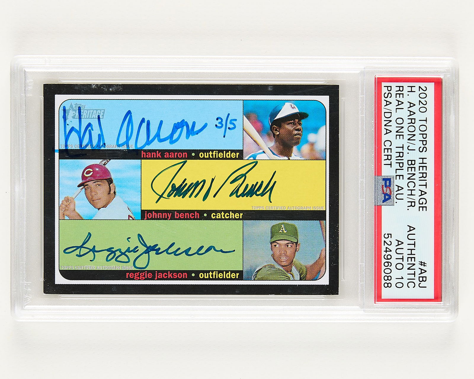 2020 Topps Her. 3x Auto Aaron/Bench/Jackson PSA (1 of 2)