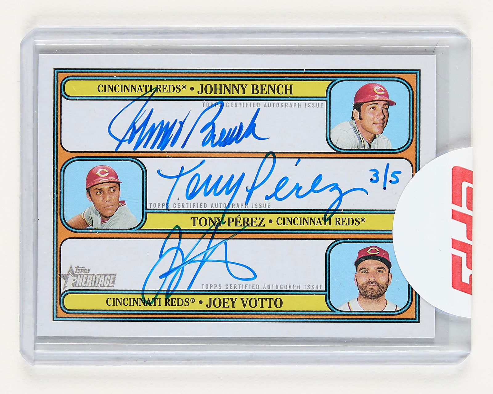 2021 Topps Her. 3x Auto Perez/Bench/Votto (1 of 2)