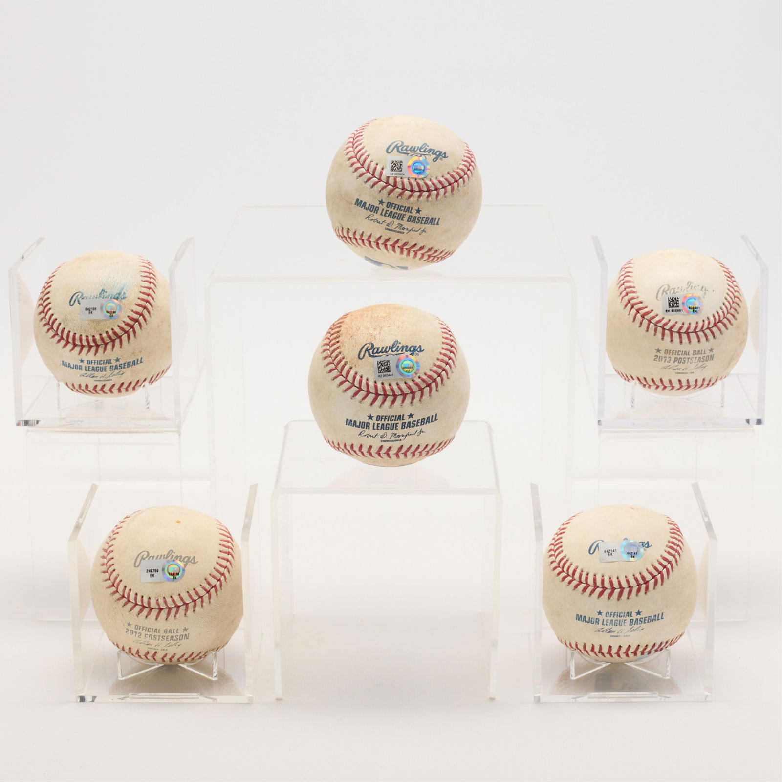 6 Game Used Baseballs: Group of six game-used balls. Including: CHC at STL: Aug 10, 2013; Batter - Nathan Schierholtz, Pitcher - Michael Wacha, Top of 3, fouled back to screen. 2012 NLDS Nationals @ Cardinals Game 2: Oct