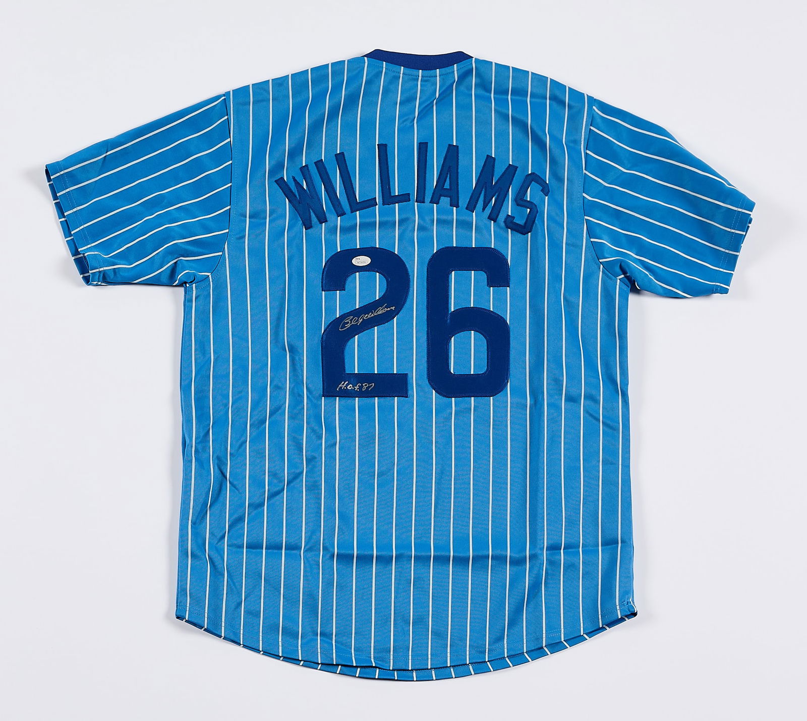 Billy Williams Signed Cubs Jersey: Billy Williams autographed Chicago cubs #26 baseball jersey. Signed in silver ink along the back number and inscribed "HOF 87." JSA: W736956. Size: XL.