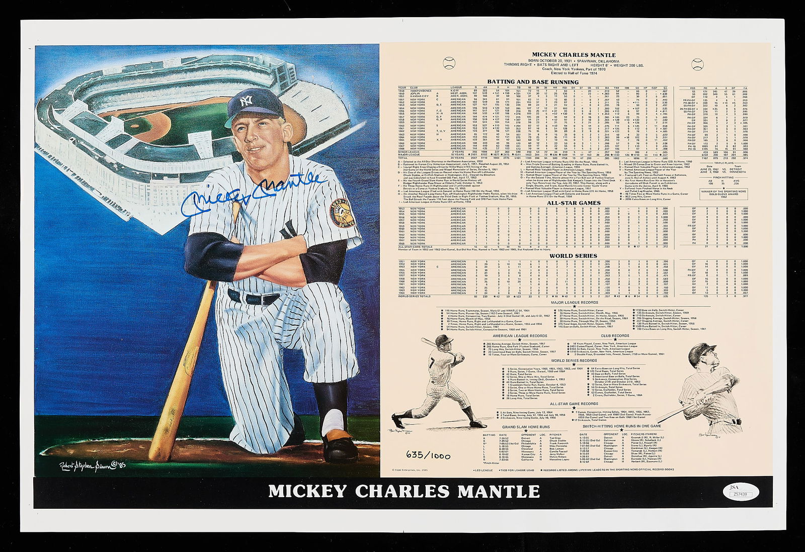 Mickey Mantle Signed & Numbered Color Print JSA (1 of 4)
