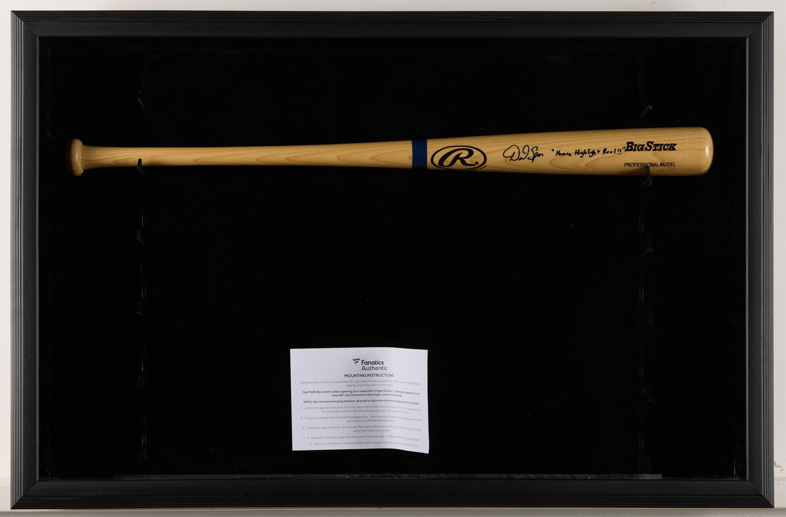 Fanatics Authentic Bat Display Shadowbox: Fanatics Authentic Bat Display Shadowbox - wallmounted. Bat shown is NOT included in the lot and is for display purposes only. Height: 36 1/4 in x width: 26 1/4 in x depth: 5 in.