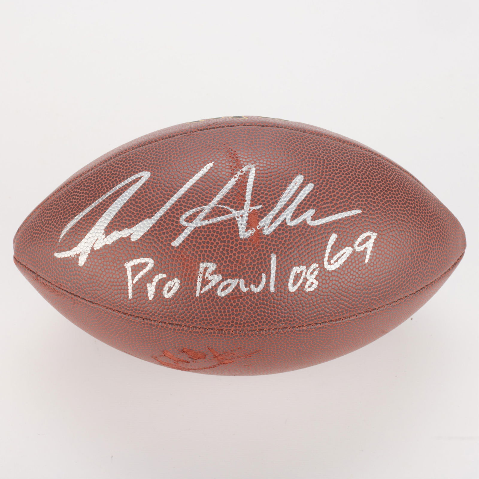 Jared Allen Vikings Pro Bowl Football Signed: Jared Allen signed Minnesota Vikings football. Signed in silver ink with jersey number and "Pro Bowl 08."Length: 11 1/4 in x diameter: 6 1/2 in.