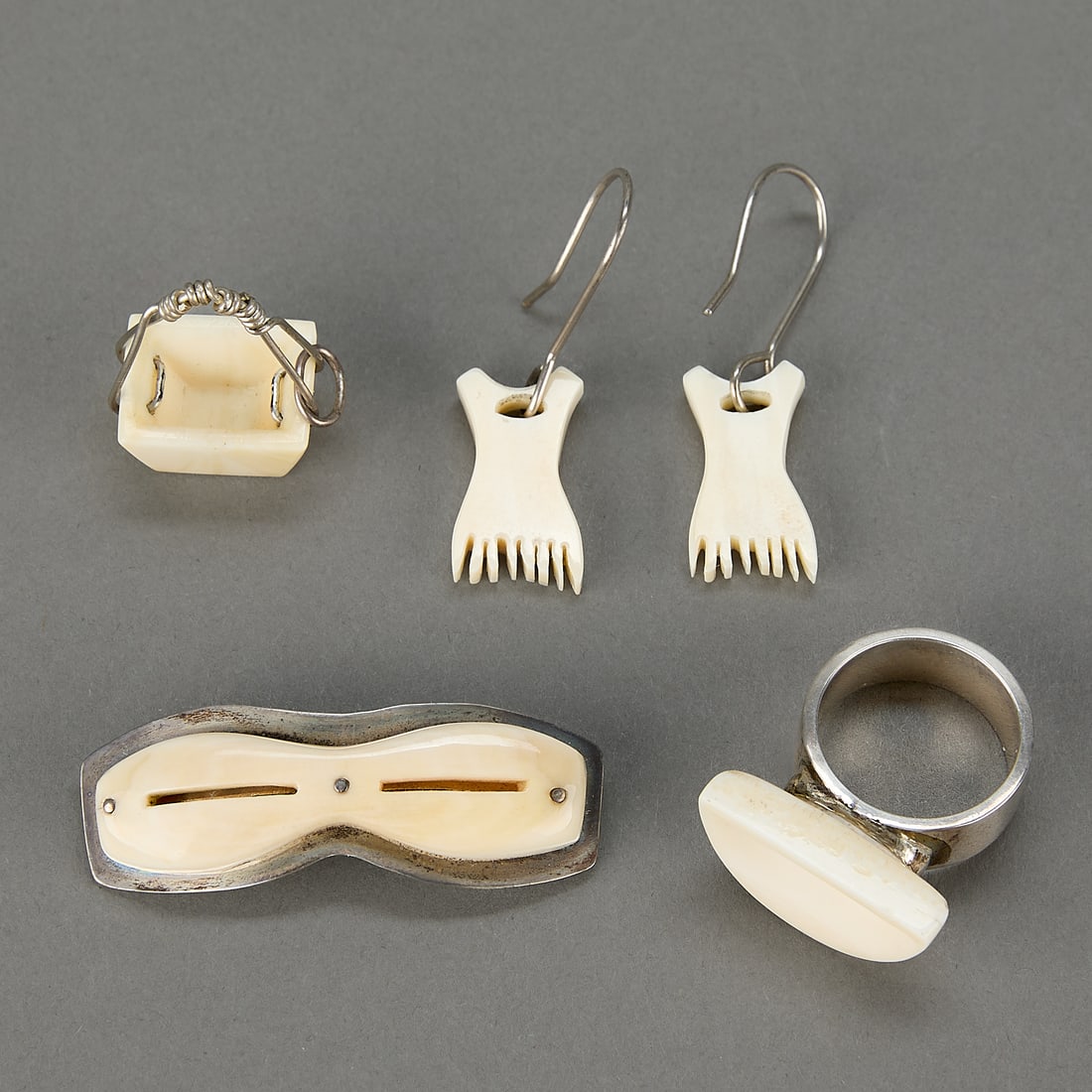 5 Pcs Silver-Mounted Inuit Jewelry (1 of 3)