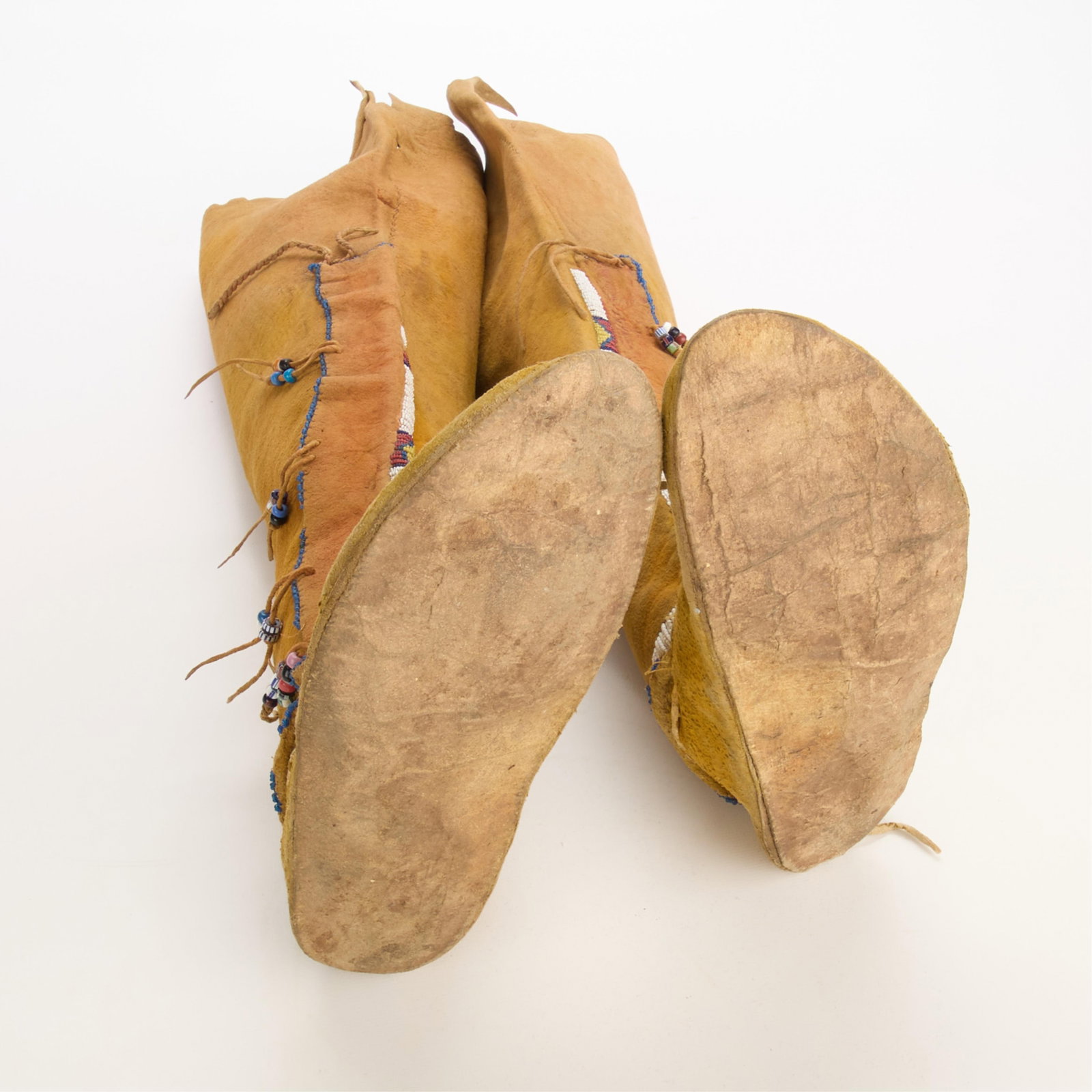 Pair Cheyenne Beaded Hide Boot Moccasins - 4