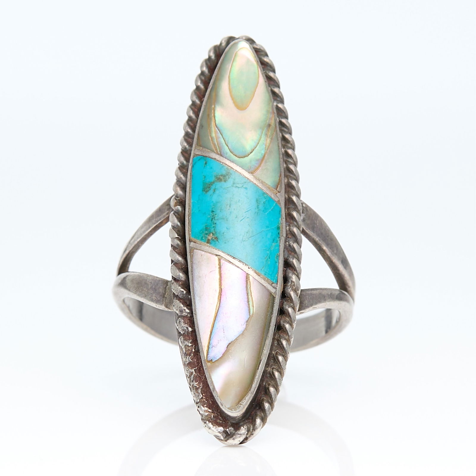 Zuni Inlay Abalone & Turquoise Ring Sz 8.75 (1 of 3)