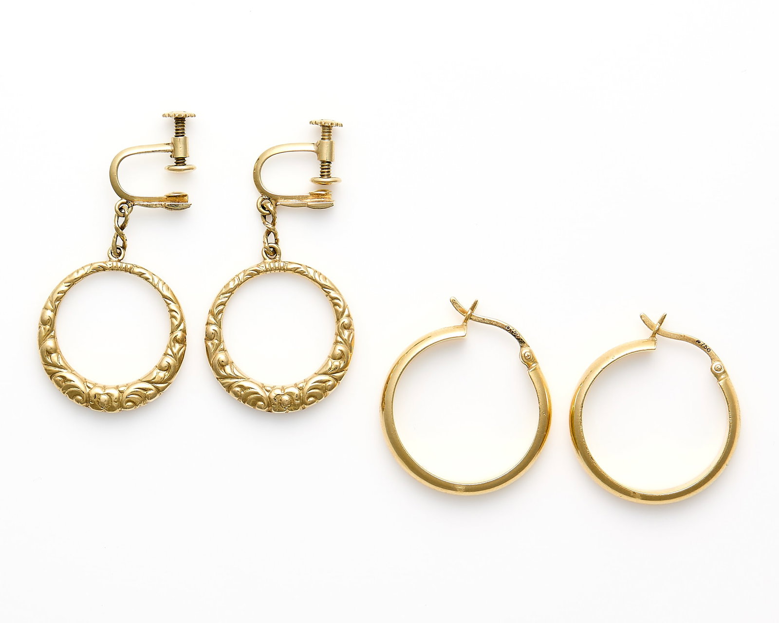 2 Pairs Yellow Gold Hoop Earrings (1 of 4)