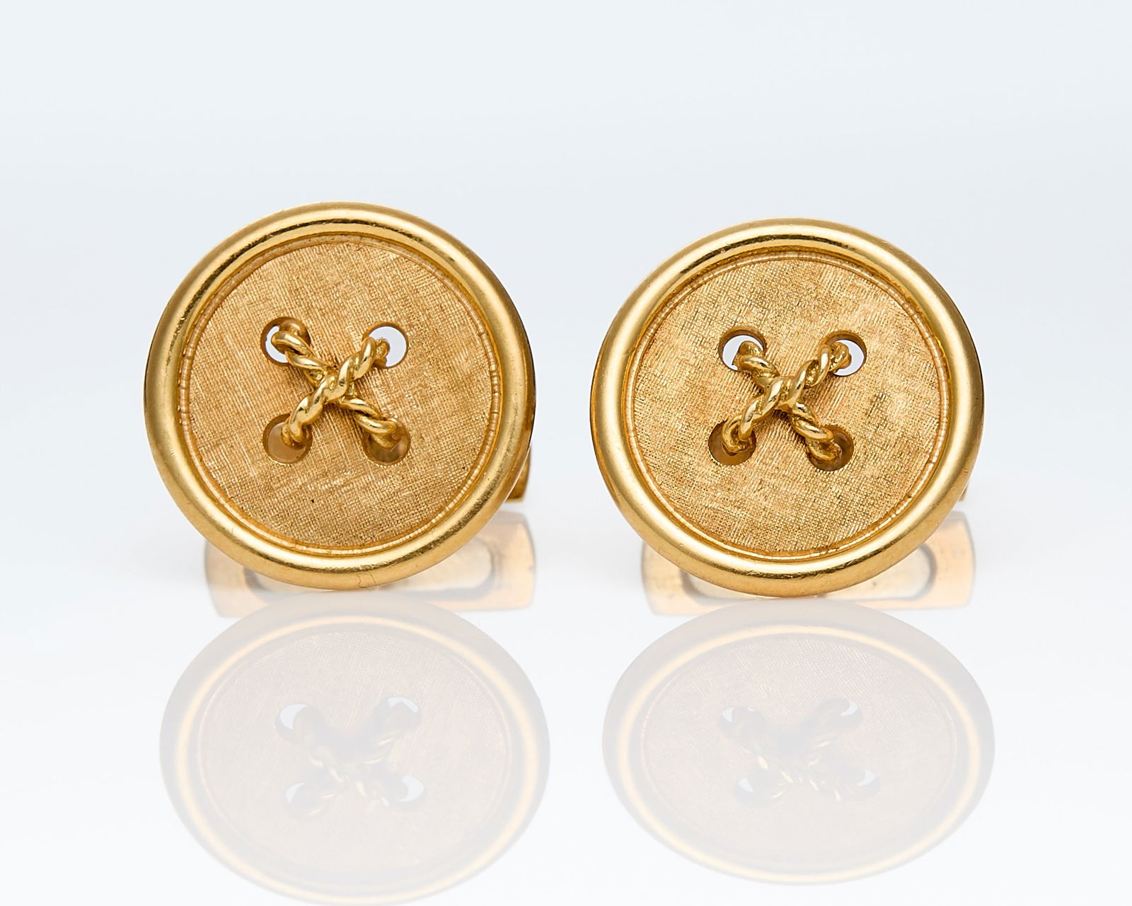 18k Yellow Gold Button Cufflinks - 2