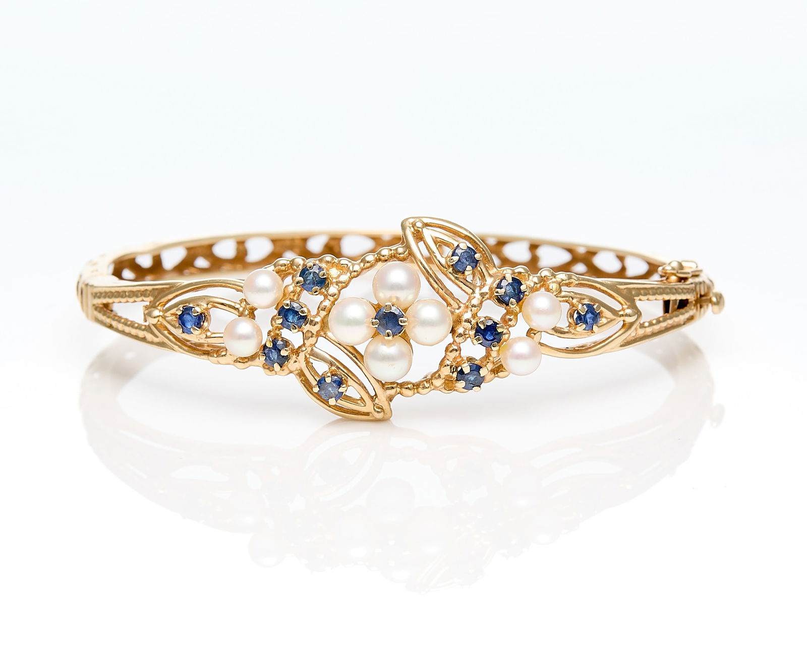 14k Yellow Gold Sapphire & Pearl Bangle (1 of 4)