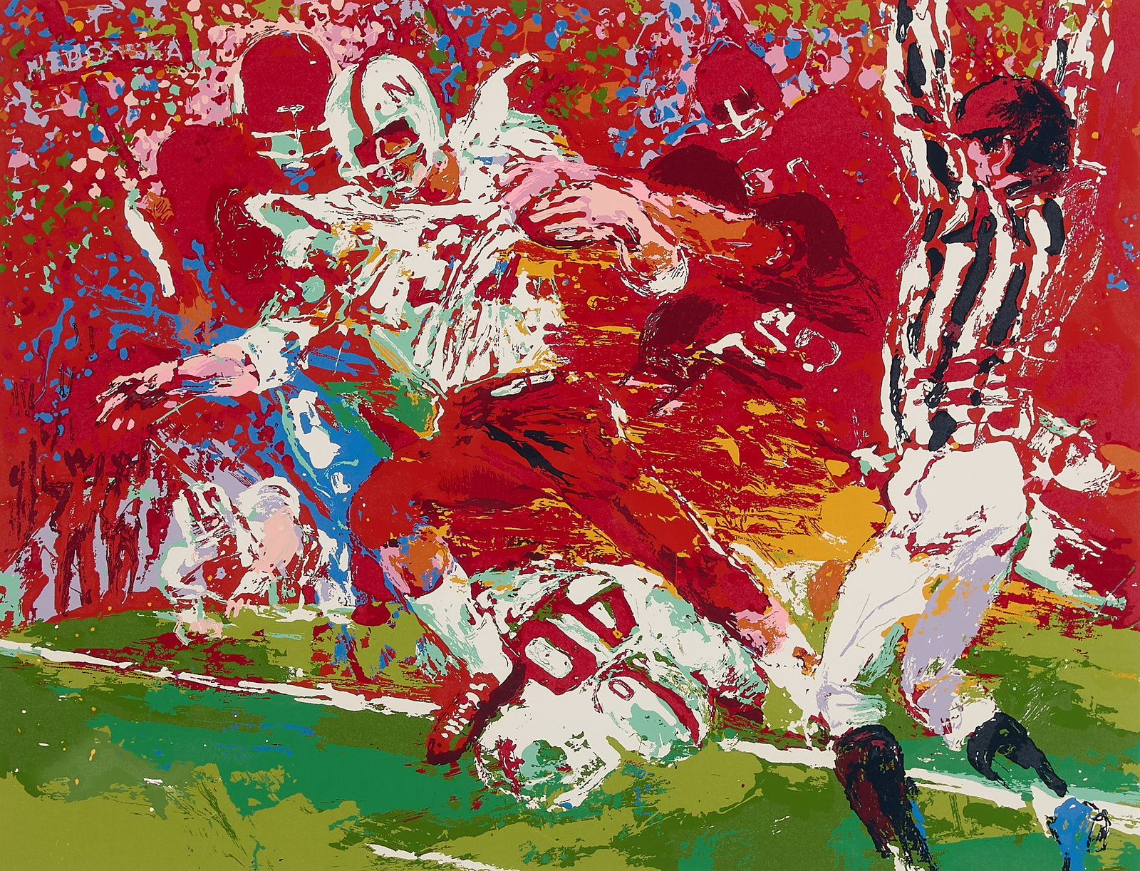 LeRoy Neiman "Game of the Century" Silkscreen: LeRoy Neiman (American, 1921-2012). Silkscreen print on paper titled "Game of the Century," from the "Nebraska" suite. Likely depicting a dynamic moment in the 1971 Nebraska vs. Oklahoma football