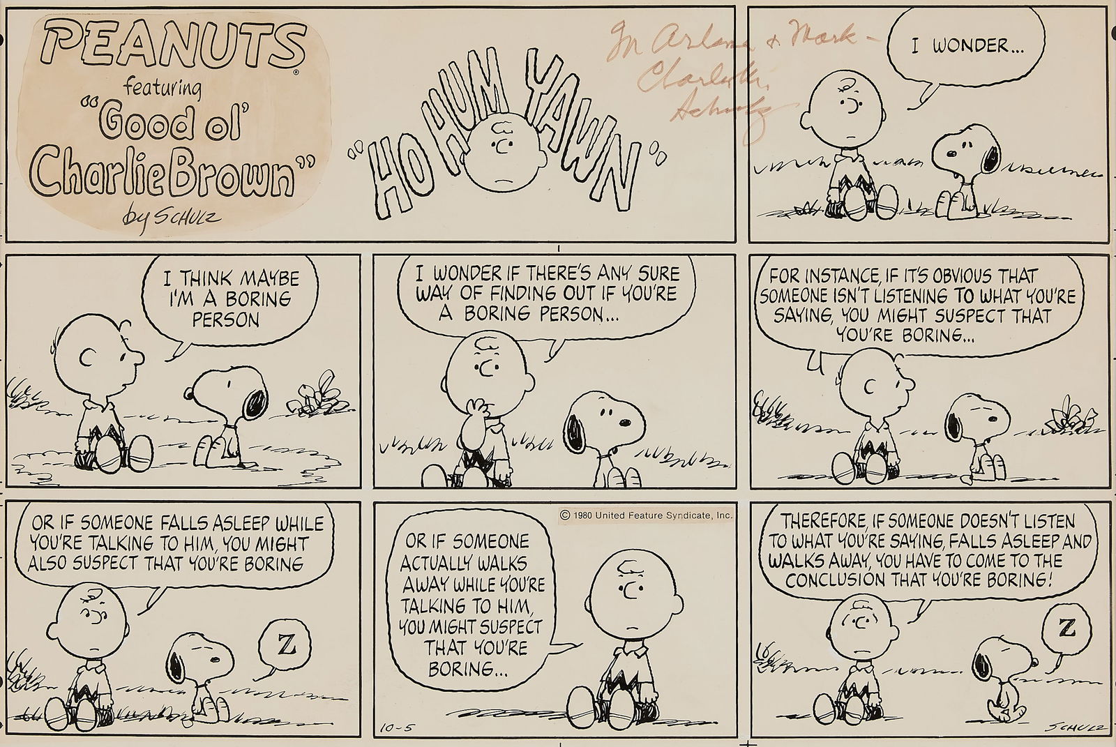 Schulz "Ho Hum Yawn" Charlie & Snoopy Comic