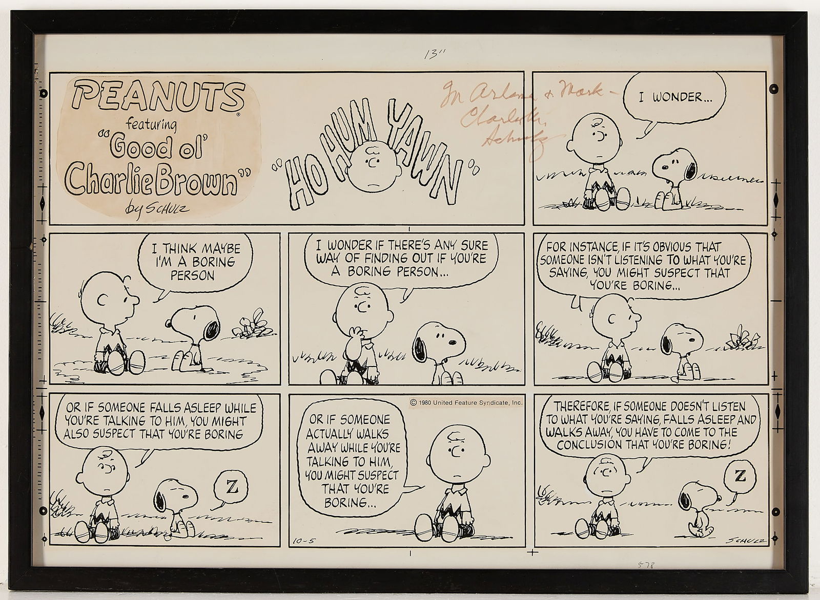 Schulz "Ho Hum Yawn" Charlie & Snoopy Comic - 2
